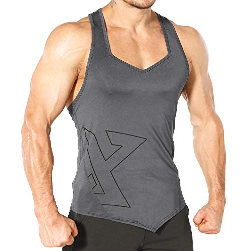 BROKIG Mens Stringer Gym Bodybuilding Tank Tops Workout Fitness Y-Back Sleeveless Muscle Shirts (Medium,Dark Gray)