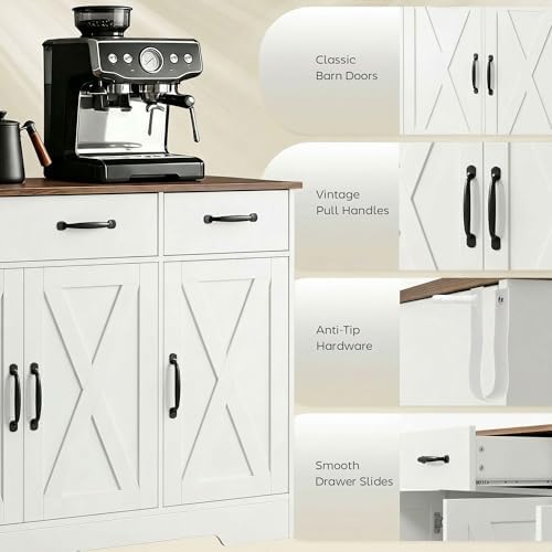HOMCOM Sideboard Buffet Cabinet, 43" Farmhouse Kitchen Storage Cabinet with 3 Barn Doors, 2 Drawers, 2 Adjustable Shelves, Coffee Bar Station, TV Stand for TVs up to 50 Inch, White — view 6