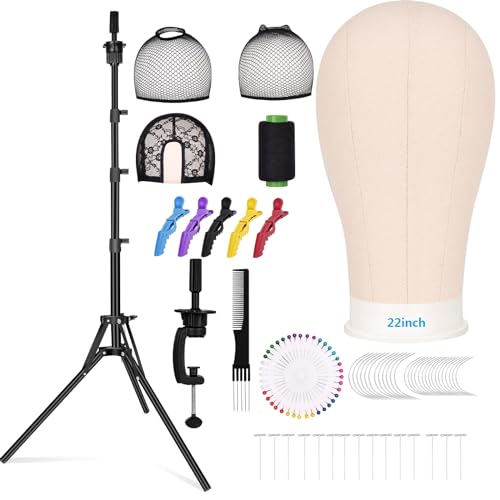 Beauty Star 63inch Tall Wig Stand Tripod with 22inch Mannequin Head, Canvas Block Wig Head Included Adjustable Holder and Wig Caps Kit for Multiple wigs, Perfect for Making Wigs, Display Styling