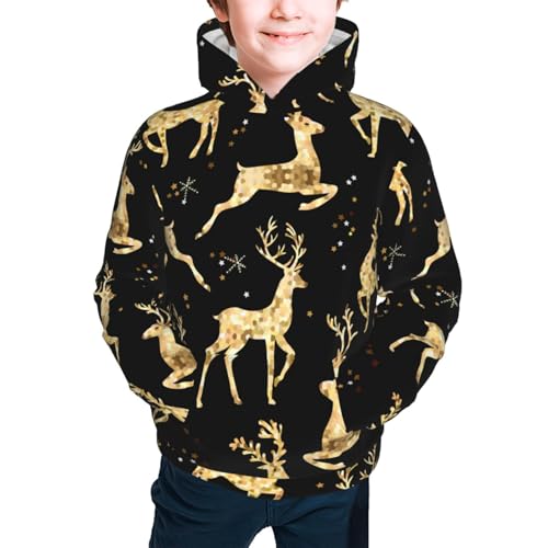 Christmas Gold Deers Kids Pullover Hoodies Boys Sweatshirts Girls Athletic Clothes with Pocket2