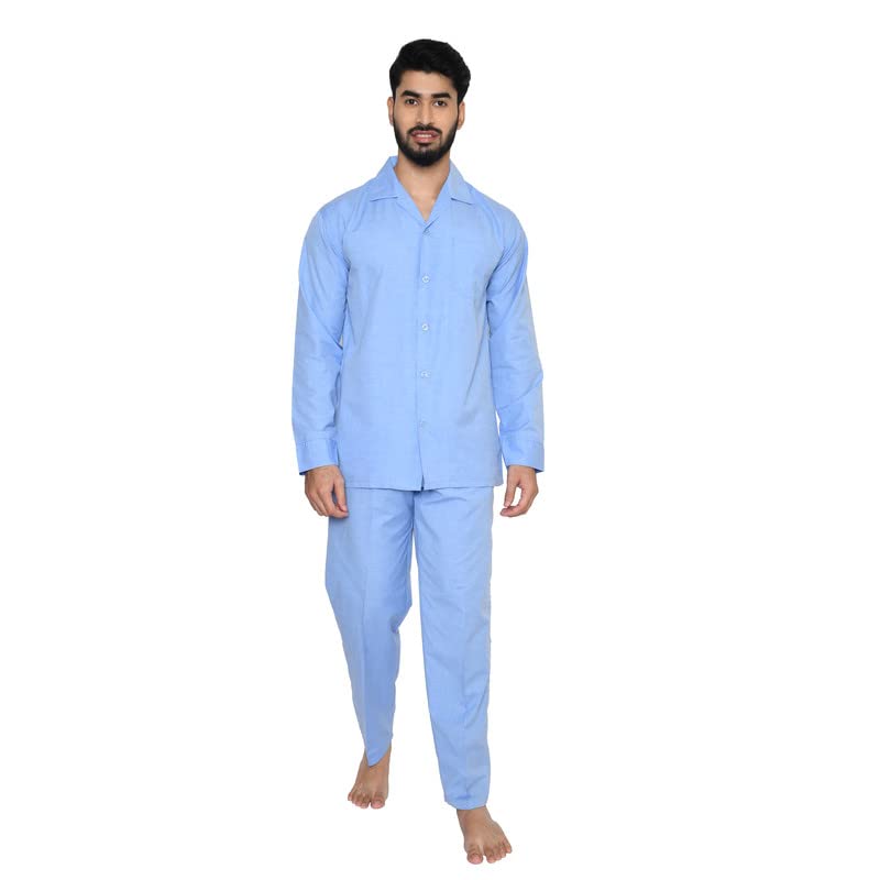 tatwam FILAFIL Cotton RICHED with Polyester Mens Nightsuit with Fully Elastic Pajama and Buttoned Full Sleeve TOP SIZE-3XL,L. Blue-picture-23