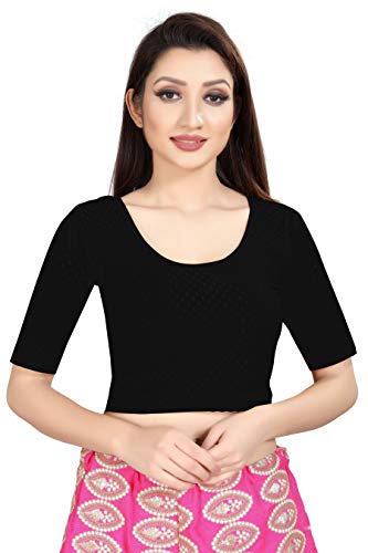 Fressia Fabrics Women's Cotton Readymade Saree Blouse Stretchable Crop Top Choli Bustier Top (Free Size, Black)