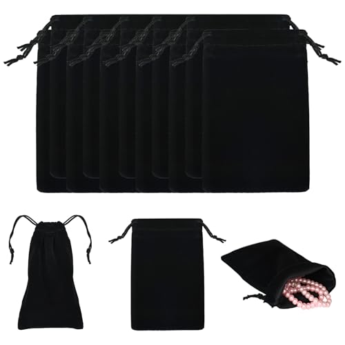 XTDMJ Lot de 40 sacs en velours, 10 x 15 cm, portables, petits, avec cordon de serrage, noirs, doux, pour bijoux, mariage, fête, emballage cadeau de Noël