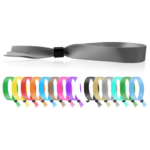 100 WristCo Silver Cloth Event Wristbands – Plastic Closure to Prevent Transfer or Reuse – Premium-Grade Fabric Bracelets for Party Entry, Summer Camp, VIP Identification, Drink Ticket ID