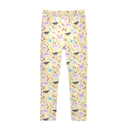 Mushroom Butterfly Yellow Background Girls Leggings Kids Yoga Pants Athletic Tights Pants 4-10 Years
