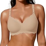 COCOMARTS Jelly Bras for Women No Underwire Scalloped Push Up Wireless Bralettes Seamless Soft Comfort Everyday Tshirt Bra Nude Large