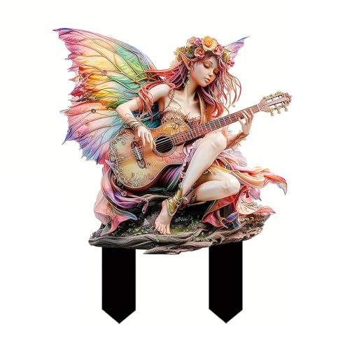ANNUOZE Fairy Garden Stake Decor, Fairy Garden Music Show, 2D Flat Acrylic Elf Sign, Yard Elf Decor Panel, Fairy Garden Accessories for Outdoor Indoor Yard Lawn Pot Plants