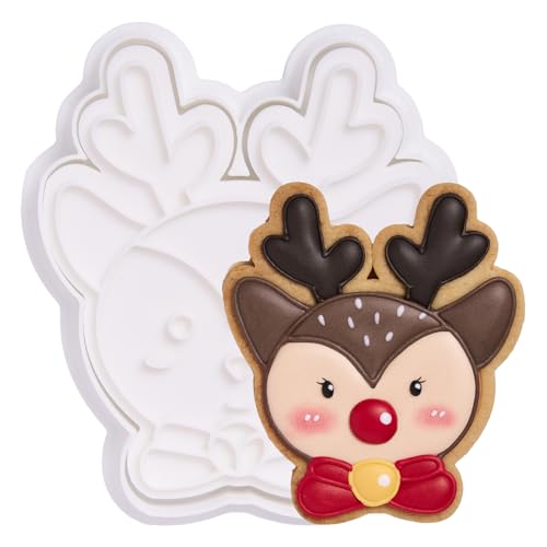 Christmas Gentle Reindeer Cookie Cutter and Embosser Set Detail 5" Baking Mold