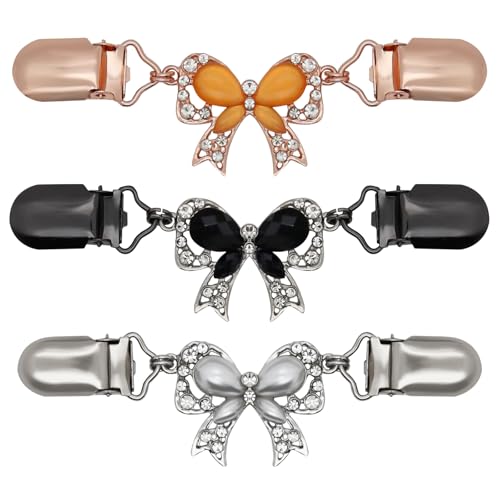 ROPAKED 3 Pcs Cinch Clips Vintage Dress Clip Back Cinch Shawl Cardigan Collar Clips Fit Dress Sweater Waist Cincher Clip Pant Waist Tightener Clothes for Women(Bows)