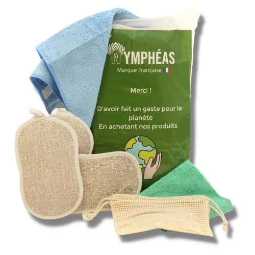 3 éponge Vaisselle Lavable réutilisable grattante, 2 Chiffons Microfibres lavables, 1 Sac pour Mettre Les éponges dans Votre Machine pour Le Nettoyage, 1 goupillon pour Nettoyer Vos pailles