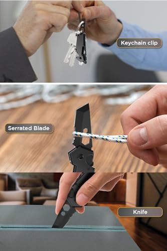 Keychain Mini Knife with Bottle Opener & Carabiner - 2\" Sharp Serrated Blade Multitool - Best Small Pocket Knives for EDC - Birthday Christmas Gift Ideas for Men 2248 - Thumbnail 7