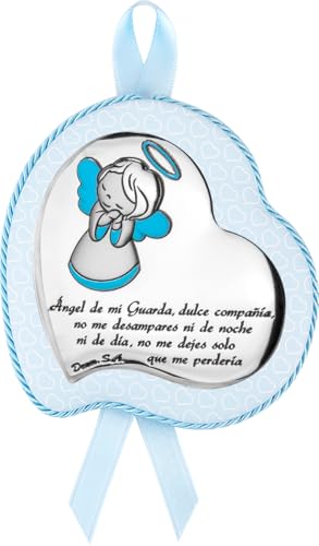 Miniatura 2 de Medallón Musical Con Forma De Corazón Y Con Aplique Bilaminado En Plata De Ley 925 Infantil Con Diseño De La Oración Ángel De Mi Guarda . Con Opción De Personalizado. 09655
