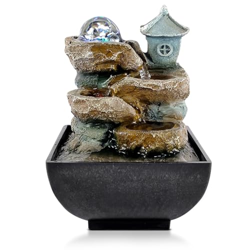 Listado de Fuentes de interior Top 10. 26 PUROVERO Fuentes Decorativas para Interiores con Luz, Mini Cascada de Agua para Meditación, Sonidos Relajantes, para la Decoración del Hogar, Sala, Oficina y Superficie de la...