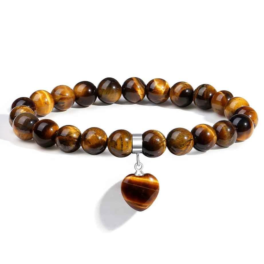 AWARDSEN Tigerauge Armband Edelstein Braun Herz Heilsteine A