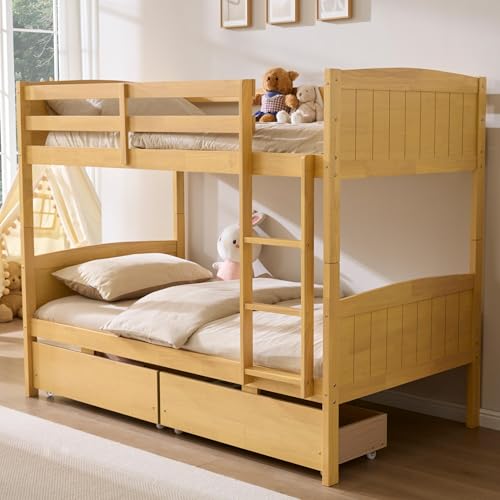 AMERLIFE Twin Over Twin Bunk Bed with Storage Drawers, Solid