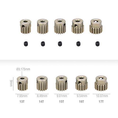 Image of 48P Aluminum Spur Gear RC Pinion Gear Set 3.175mm Shaft 1 /10 RC Car Brushed Brushless Motor Gears Combo Set (13T 14T 15T 16T 17T)