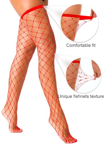 Image of VOAKOW 2 Pairs Thigh High Fishnet Stockings Sparkly Fishnet Tights for Women, Rhinestone Fishnets Stockings