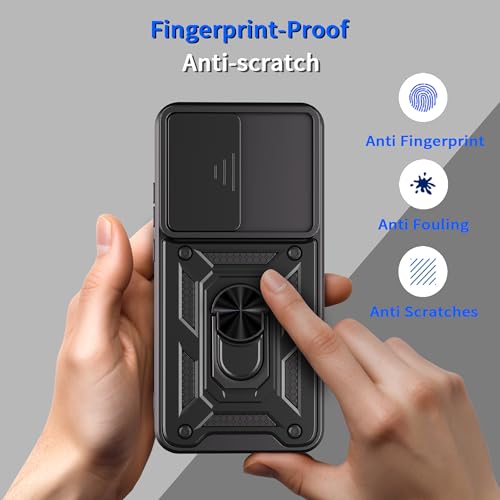 Image of SPAZY CASE Oppo Reno 14 Pro Back Cover | Heavy Duty Hybrid Case with 360 Degree Rotating Finger Ring Holder + Slider Shutter Camera Protection Case for Oppo Reno 14 Pro - Black