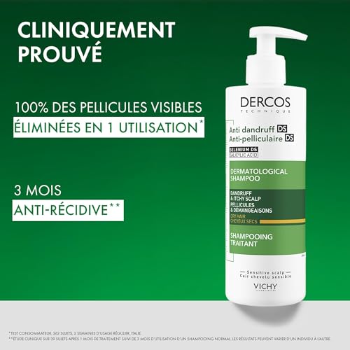 Vichy, Dercos, Shampooing Anti-Pelliculaire DS, Pellicules & Démangeaisons, Cheveux Secs, 390ml