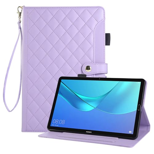Rosbtib Funda para Huawei MediaPad M5 10/M5 10 (Pro) 10.8' 2018 modelo CMR-AL09/W09/AL19/W19, Funda de piel sintética con estampado de rejilla con soporte, compartimento y ranura para tarjetas -Morado