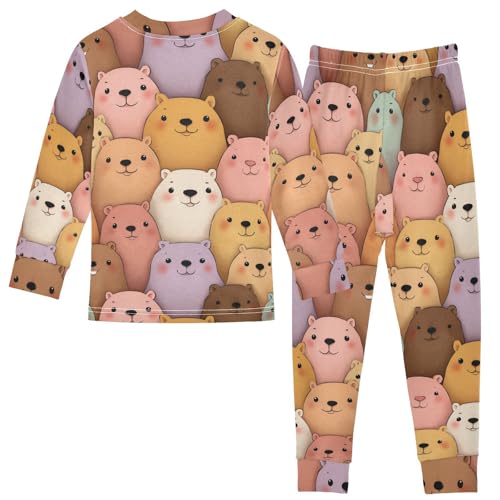 Pajama Sets Long Sleeve Colorful Bears Pattern Print Soft Comfy Sleepwear 2 Piece PJS 3-8T3