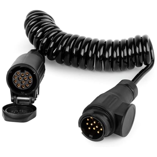 Gerbala 2M Cavo Prolunga Rimorchio 13 Poli con Spina e Presa 13 Poli, Cavo Prolunga Spirale Rimorchio 13 Poli, Cavo Adattatore per Rimorchio per 12V/24 Vcamion Trattore Rimorchio Auto Roulotte