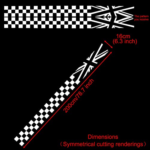 Image of 2Pcs 78.7'' Universal Racing Checkered Flag Graphic Car Body Side Sticker Self-Adhesive Side Strip Decal Lattice Grid Stripe Stickers Decoration for Mini Cooper Truck SUV Vehicles (A, White)