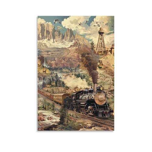 Décoration murale train à vapeur impression sur toile tableau vintage salon chambre 50x75