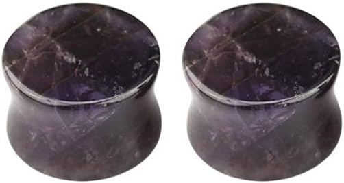 Luxe Modz Amethyst Stone Double Flare Concave Plugs Ear Gauges Tunnels Stretched Expanders Piercing Jewelry 8G to 1" Sold as Pair