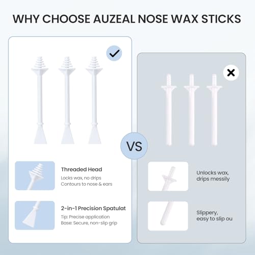AUZEAL Nose Hair Wax Sticks, 60 Pcs Nose Wax Applicator Sticks with Disposable Spatulas, Nose Hair Removal & Nostril Cleaning, Nose Ear Hair Removal Wax for Men Women, Painless
