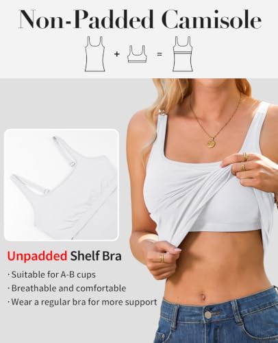 Image of V FOR CITY Women's Cotton Tank Top with Unpadded Shelf Bra Adjustable Wide Strap Camisole Summer Basic Udershirts