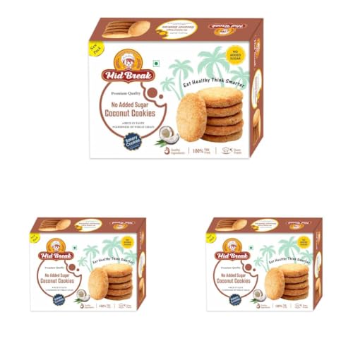 Image of Mid Break No Added Sugar Coconut Biscuits - 300gm (Pack Of 3) | High Fiber, Gut-Friendly, Low Glycemic Index Cookies | Tasty Biscuits For Healthy Tea Time Snacking