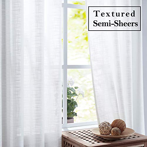 Fmfunctex White Kitchen Sheer Valance Curtain 18Inch Linen Textured Semi Sheer Light Filtering Window Valance Curtains For Living Room Bedroom Grommet Top 1 Panel Solid #TOP3