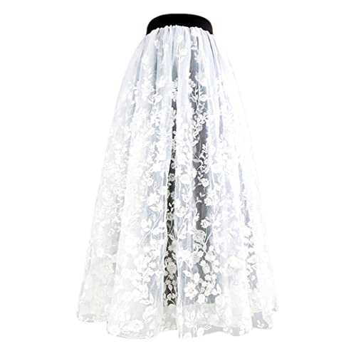 Jupe longue vintage en maille florale élégante pour femme style broderie dentelle blanche 40