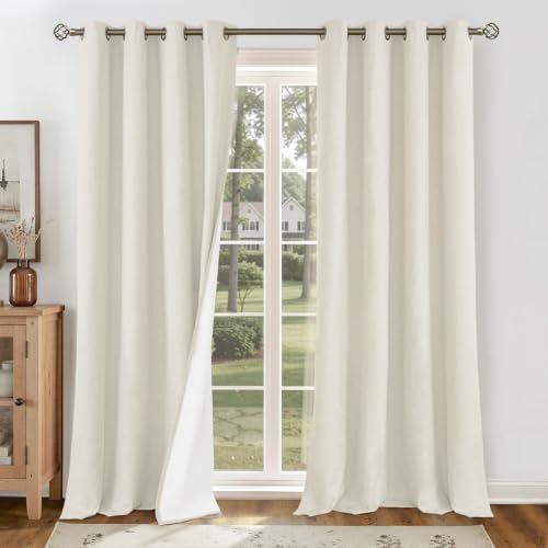 Image of YoungsTex Linen Blackout Curtains 96 Inches Length for Living Room, Long Thermal Insulated Bedroom Curtains Full Room Darkening Drapes Grommet, Linen, 2 Panels, 52 X 96 Inch