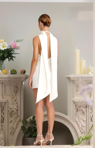 Satin Homecoming Dresses for Teens 2025 Halter Cape Mini Dress for Prom Formal Dresses for Women with Scarf4