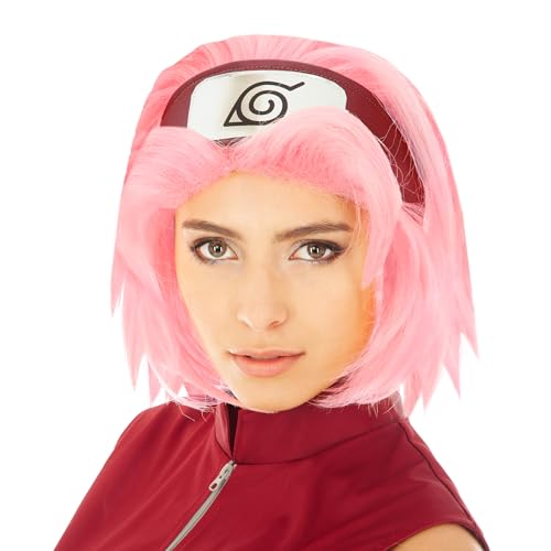 Chaks - Perruque Sakura Haruno pour femme, accessoire officiel du costume Naruto, coupe au carré rose, cosplay anime, carnaval et Comic Con