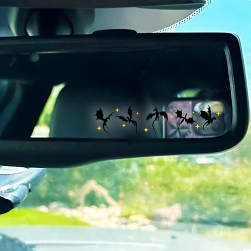 Image of Set 2Pcs Dragons Fourth Wing Rearview Mirror Decal Funny Fantasy Romance Books Car Decals Water Bottle Window Sticker Vinyl Waterproof 4x0,9 Inches Decal New Car Accessories Gift for Mom Dad Friend