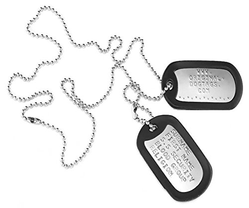 ANDREW - Lot de deux plaques personnalisées de style militaire avec chaîne boule - silencieux