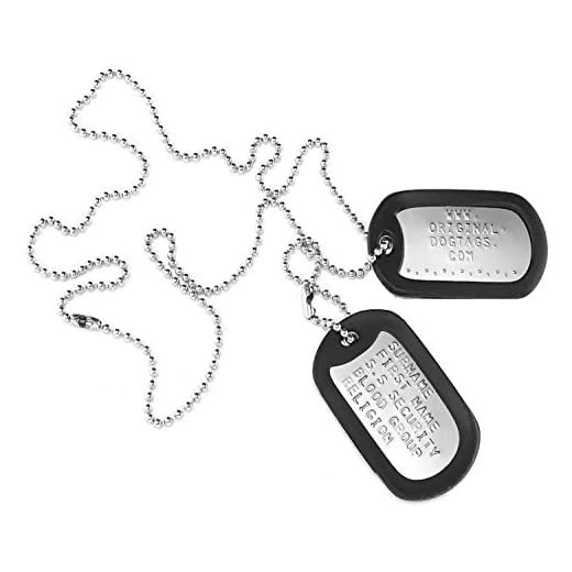 ANDREW - Lot de deux plaques personnalisées de style militaire avec chaîne boule - silencieux