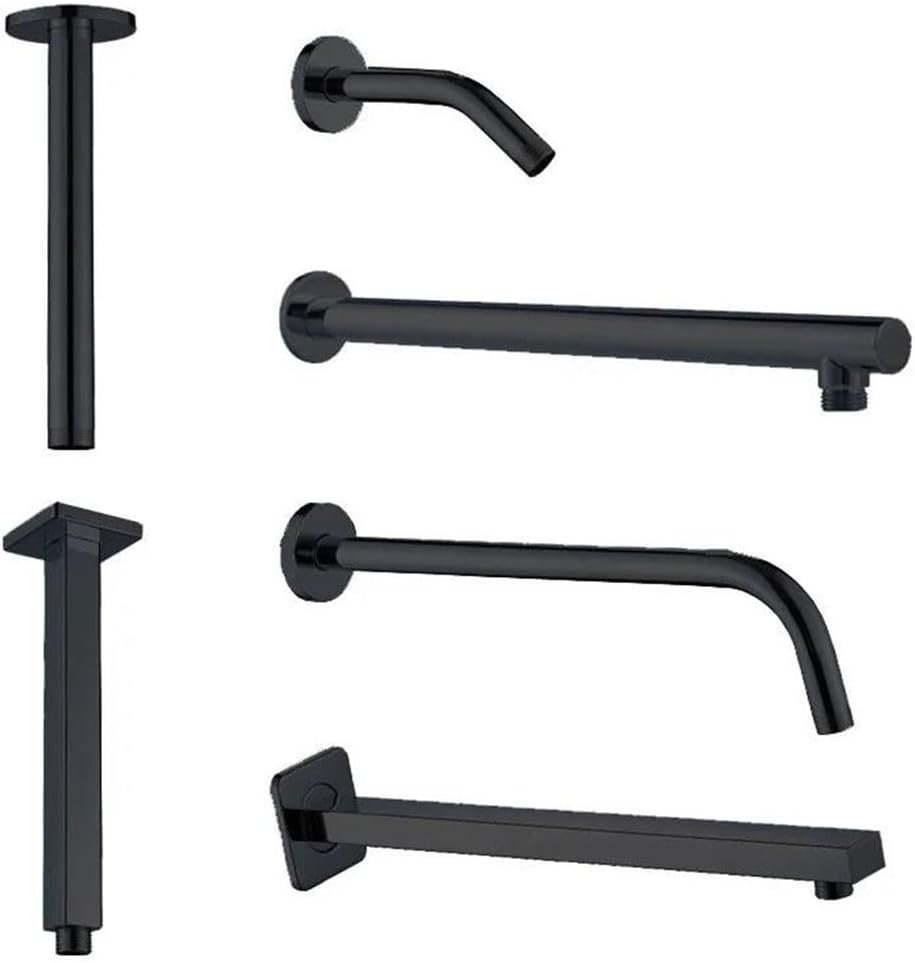 Black Round Square Shower Arm Wall&Ceiling Mount Shower Holder Steel Folding Extension Telescopic Arm G1/2 Threaded