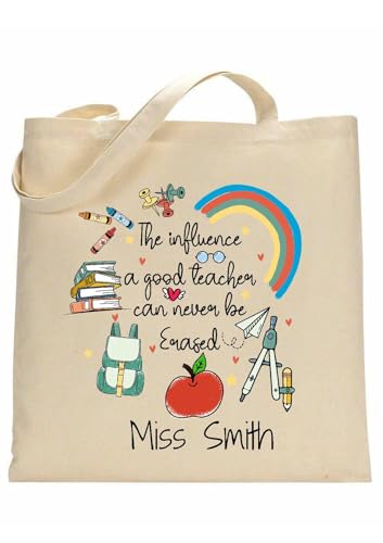 TM THREADS Personalised Teacher Canvas Tote Bag, Inspirational Quote Design, Customisable Name, School Appreciation Gift