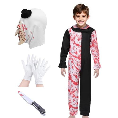 stepsin Art The Clown Costume Terrifying Costume Kids Scary Killer Clown Halloween Cosplay Full Set Outfits with Mask