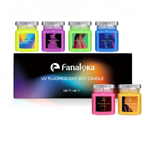Mini 60g * 6 Pack UV Fluorescent Soy Wax Low Temperature Candles Low Heat Body Safe Candle for Night Party Unscented (104 F (40C))