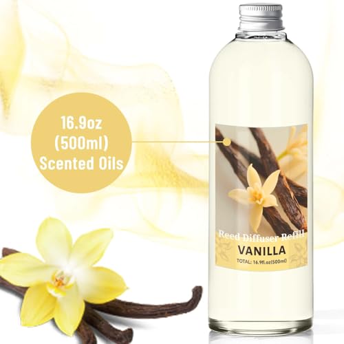 Image of STRN Reed Diffuser Refill, Vanilla Scent Diffuser 500ml | 16.9 oz with 6 Reed Sticks, Room Fresheners for Home, Long-Lasting Fragrance for Living Room, Bedroom, Office, Home Decor