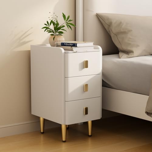 AQIMUELE Nachttisch Schmal, Beistelltisch mit 3 Schubladen, Nachtschrank Oberfläche mit Elegantem Lederdesign… – Ansicht 1