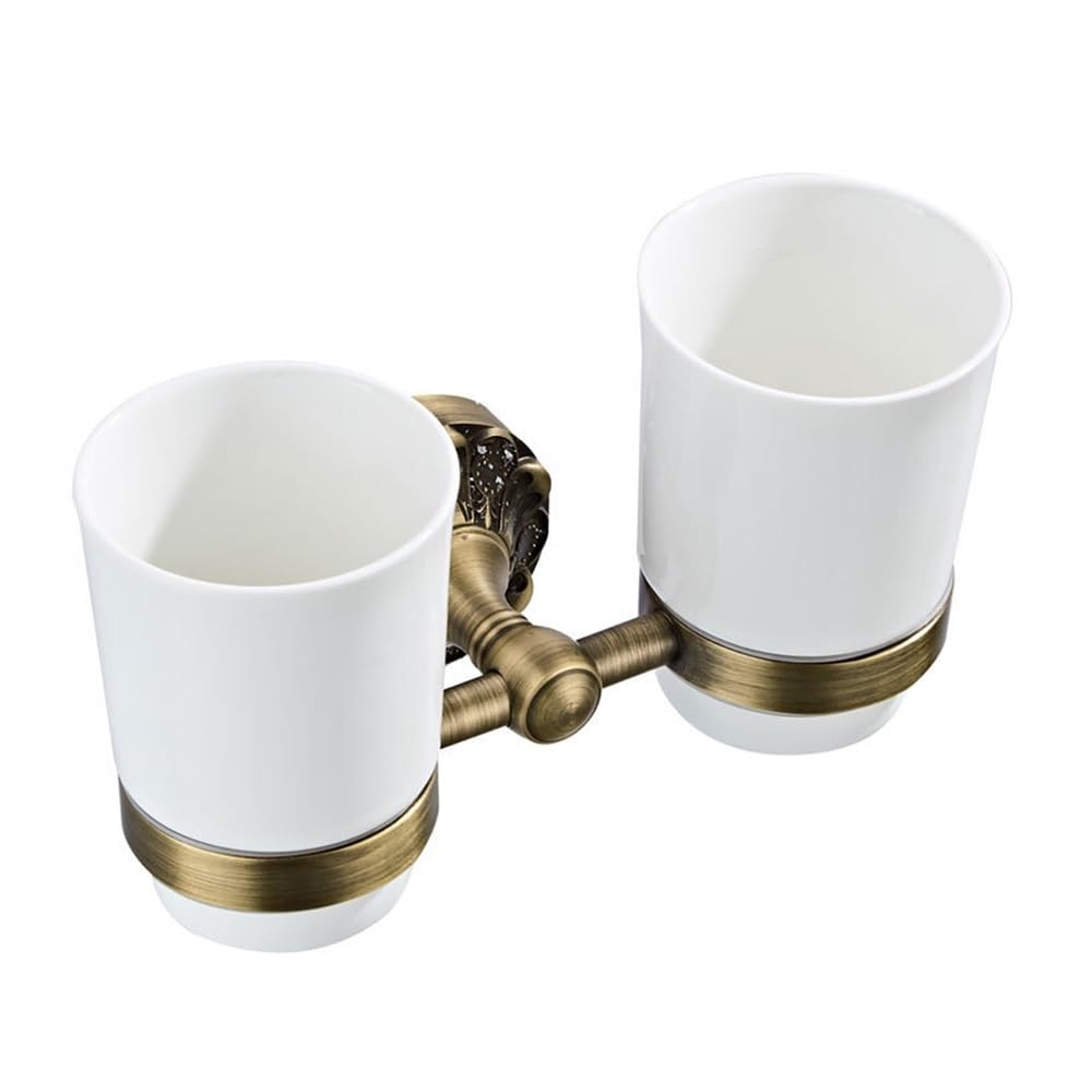 Haoxueli Double Tumble Holder For Retro Decoration Users Antique Brass Wall Mounted Bathroom Hardware Set Towel Rack Tissue Holder Hook And Cup For Neat Toiletries Storage(Double Tumble Holder)