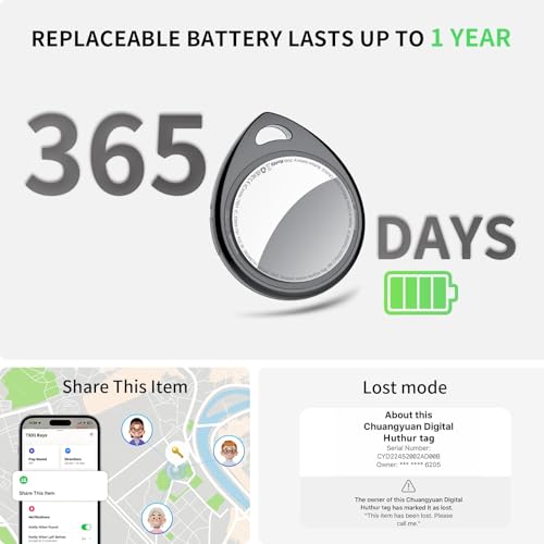 Image of Air Tracker Tags-4 Pack, 5.3 Bluetooth Tracker Work with Apple Find My (iOS Only), 100dB Sound, Smart Tag with Keychain /Lanyard, Item Finder for Luggage /Key /Suitcase, Replaceable Battery, Black.