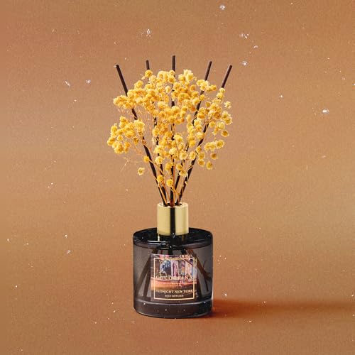 Image of COCORRINA Reed Diffuser - Midnight New York 6.7 Fl.oz Reed Diffuser Set with 8 Sticks & Preserved Baby's Breath, Reed Diffuser for Home Bathroom Shelf Decor