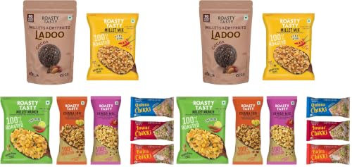 Image of Roasty Tasty Festive Gift Box | Premium Healthy Snacks & Sweets Hamper | Palm Oil Free Millet Namkeen, No Added Sugar Ladoos & Millet Chikkis | Corporate Gifting for Clients & Employees | Festive Gift for Friends & Family